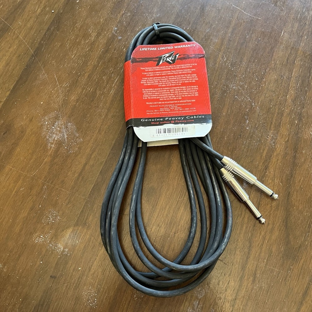 Peavey PV 15 ft 1/4" TS Instrument Patch Cable Straight Guitar Bass Cable 15'